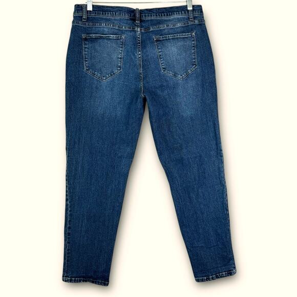 Liz Claiborne Classic Denim Blue Jeans Stretchy Women Size 16 Floral Embroidery - Picture 2 of 11